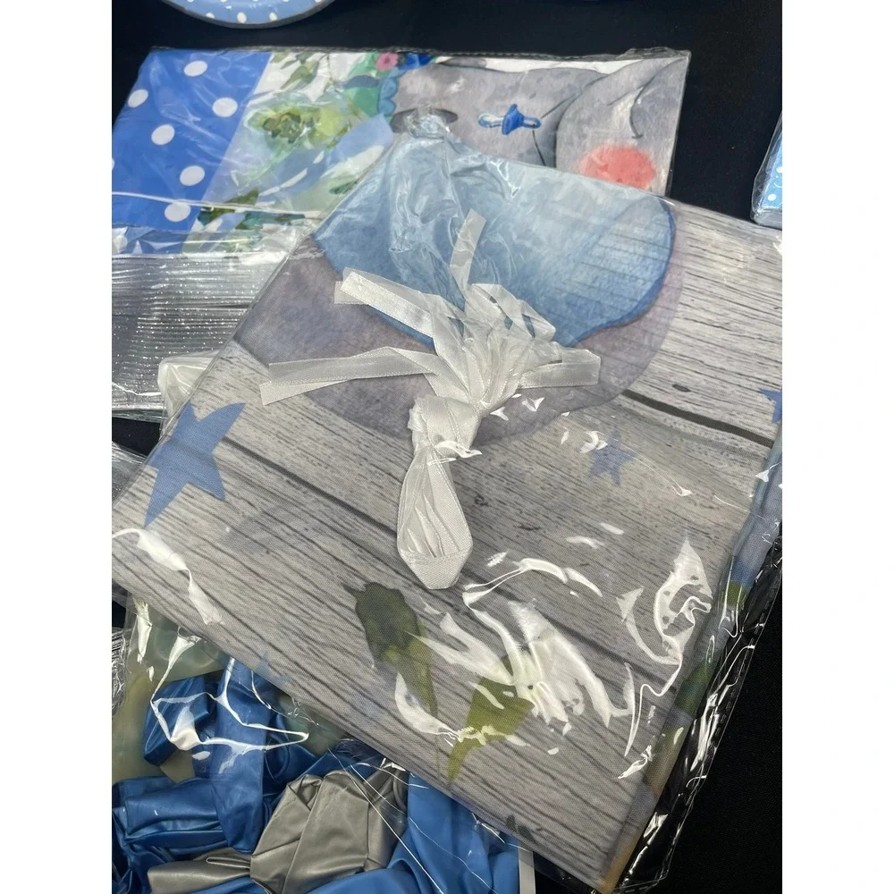 Elephant Boy Baby Shower Party Supplies Set Service for 25 Blue Floral‎ Birthday